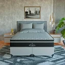 Ver imagem 2 de Cama Box Queen Branco + Colchão Paris Molas Ensacadas Preto Couro Branco/preto