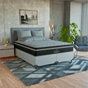 Ver imagem 1 de Cama Box Queen Branco + Colchão Paris Molas Ensacadas Preto Couro Branco/preto