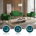 Ver imagem 5 de Kit Namoradeira Decorativa e 2 Poltronas Confortável para Sala Recepção Manicure Alice Suede