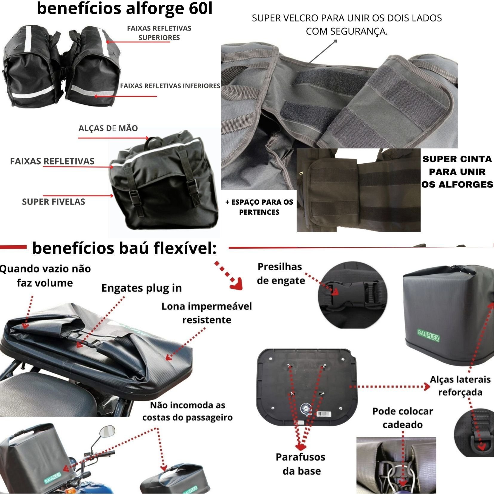 ALFORGE PARA MOTO 60L + BAÚFLEX + BOLSA TANQUE - 3