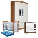 Ver imagem 1 de Quarto de Bebê Ariel 4 Portas com Berço Mirelle Branco Acetinado Amadeirado e Colchão - Carolina