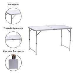Mesa Dobrável Portátil De Alumínio Com Tampo De Mdf Que Vira Maleta Para Camping 120X60cm Branco - 1