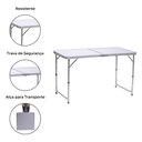 Ver imagem 1 de Mesa Dobrável Portátil De Alumínio Com Tampo De Mdf Que Vira Maleta Para Camping 120X60cm Branco