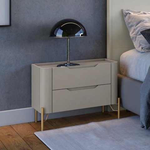 Mesa de Cabeceira Bend 2 Gavetas Incolar Grigio com Pé Dourado