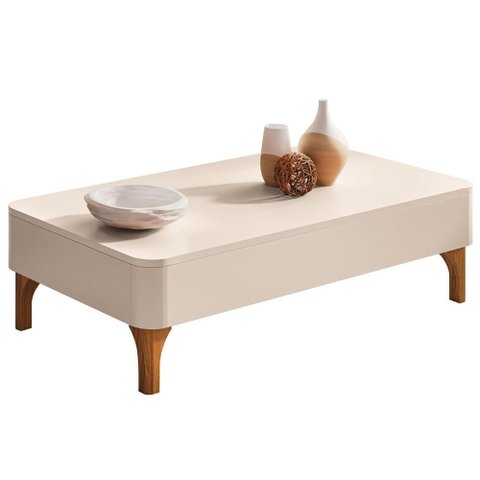 Mesa de Centro Baixa para Sala Pé Madeira Thalia Off White H01 - Mpozenato