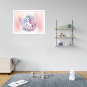 Ver imagem 1 de Quadro Decorativo Unicórnio Flores Rosa - 50x70cm:moldura Preta