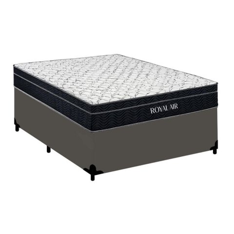 Cama Box com Colchão Casal Royal Air Pillow Top Molas Ensacadas Cinza Royal