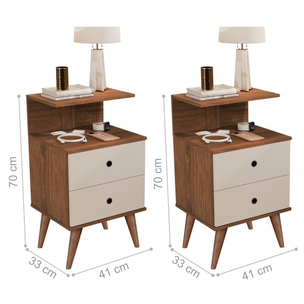 Conjunto Mesa de Cabeceira 2 Gavetas Rick Madeirado Off White