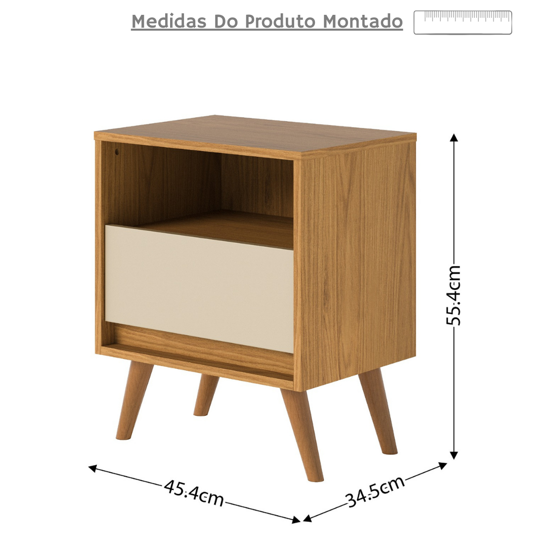 Mesa de Cabeceira Lateral Eccos Criado Organizador - Nat/off - 5