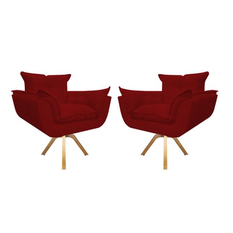Kit 2 Poltronas Decorativa Opala Base Giratória Suede Vermelho Mz Decor