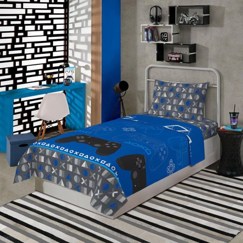 Jogo de Cama Infantil Microfibra Playstation Lepper 3 Peças