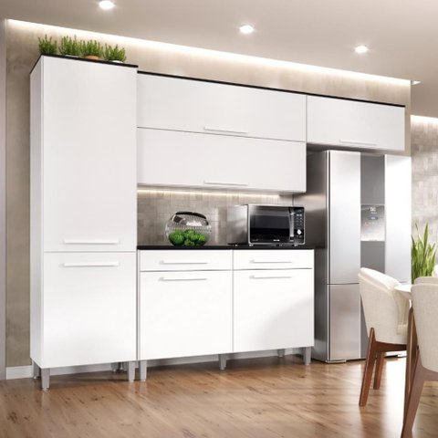 Armário Cozinha Jasmim 7 Portas 2gav Pés Reguláveis Branco