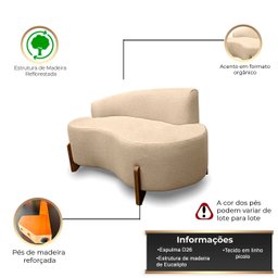 Sofá Orgânico 145cm Decorativo Curvo Pé de Madeira 2 Lugares Feijão Forma Orgânica Linho - 3