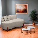 Ver imagem 2 de Sofá Orgânico 145cm Decorativo Curvo Pé de Madeira 2 Lugares Feijão Forma Orgânica Linho