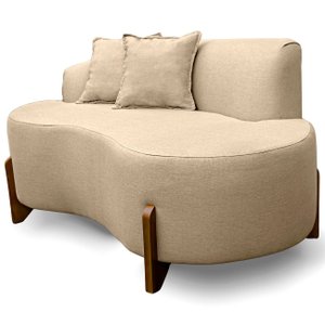 Sofá Orgânico 145cm Decorativo Curvo Pé de Madeira 2 Lugares Feijão Forma Orgânica Linho