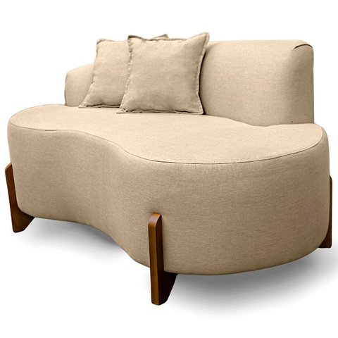 Sofá Orgânico 145cm Decorativo Curvo Pé de Madeira 2 Lugares Feijão Forma Orgânica Linho
