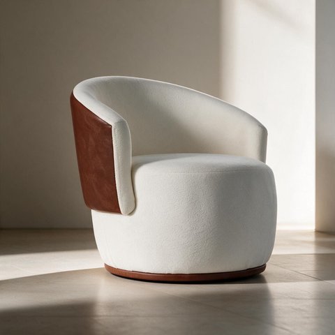 Poltrona Redonda Confortável Capri Compose Bouclé Corino Luxuosa p/ Sala Recepção Hall Consultório: 