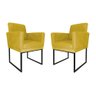 Kit 02 Poltronas Klara Base Ferro Preto Suede - Estopar Kit Klara Base Preta Suede Amarelo - 1
