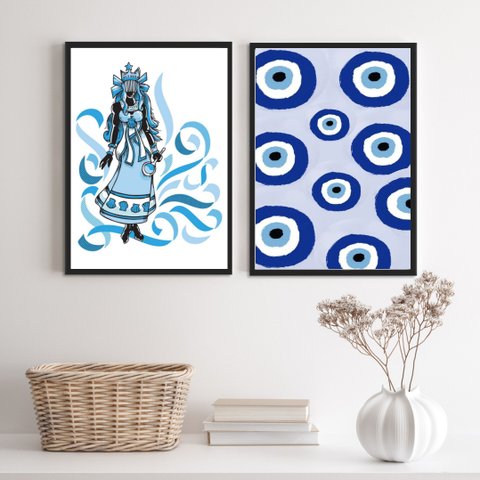 Conjunto 2 Quadros Decorativos Oxum Olho grego 45x34cm:madeira Branca