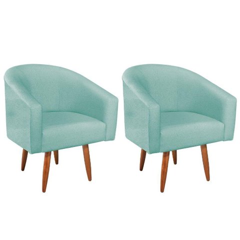 Kit 02 Poltronas Decorativas Luiza Pés Palito Suede - Amarena Móveis Azul Tiffany