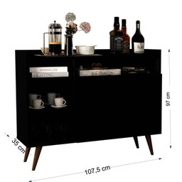 Aparador Buffet com 2 Portas e Pés em Madeira Maciça - 3