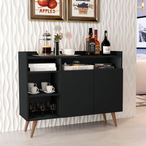 Aparador Buffet com 2 Portas e Pés em Madeira Maciça