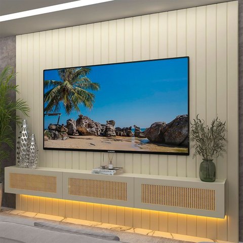 Estante para TV e Home Theater Ripado para TV até 84 Polegadas com LED 100% MDF 230CMX250CM LED Majestade Native