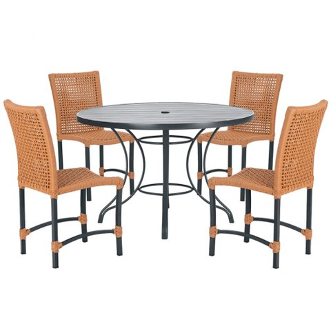 Mesa Ascoli 100 Cm com 4 Cadeiras Cannes de Alumínio, Pintura Preta e Trama Tela de Corda Náutica