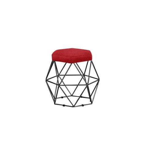 Puff Onix Preta Veludo Vermelho Metal Móveis