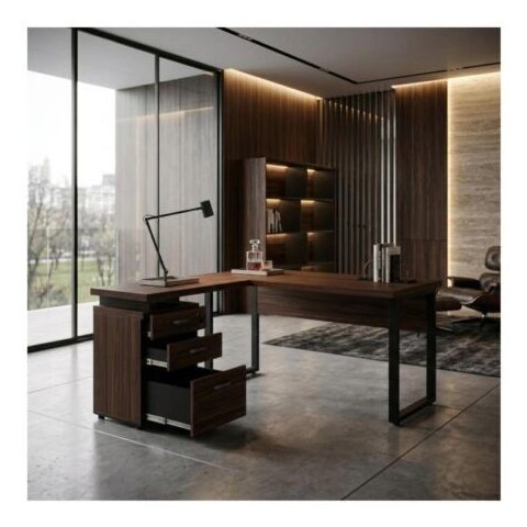 Mesa Escritório em “L” c/ Gaveteiro 1,70×1,60m Marsala/Preto - 34441