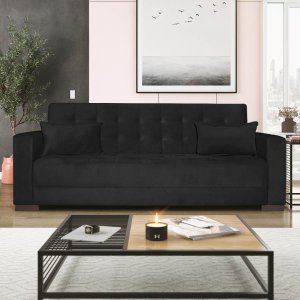 Sofá Cama 3 Lugares Jobim Suede Preto - ADJ Decor