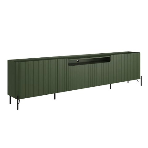 Rack para Sala 260cm com 4 Portas Brise Pés Metal 100% Mdf Cor:musgo com Preto