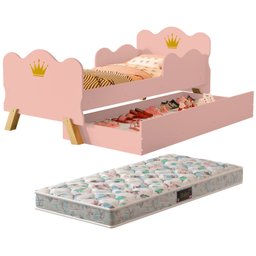 Cama Infantil Princesa Realeza Com Sapateira Rosa e Colchão - 1