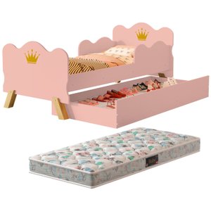 Cama Infantil Princesa Realeza Com Sapateira Rosa e Colchão