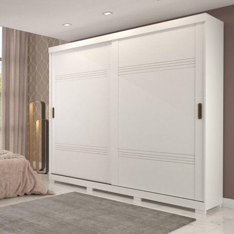 Guarda Roupa Casal em MDF 2 Portas 3 Cabideiro 6 Prateleiras 3 Sapateiros 4 Gavetas Quarto Branco
