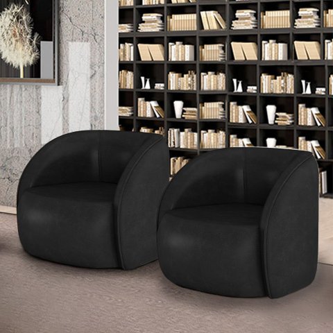Kit 2 Poltronas Decorativas Sala de Estar Clarke Pu Preto Manchado G45 - Gran Belo