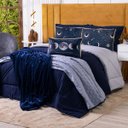 Ver imagem 4 de Kit Edredom Casal Padrão Astros Azul Marinho com Almofada Estampada 06 Peças - Dupla Face Percal 300
