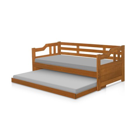 Sofá Cama Solteiro Vintage com Cama Auxiliar Madeira Maciça + 2 Colchões Retrô Reforçada Alta Imbuia