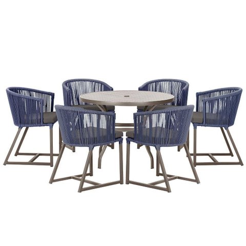 Mesa com 6 Cadeiras Jantar Noronha Marrom E11 Trama Original Azul