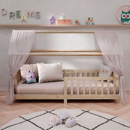 Cama Infantil Montessoriana Casa Madeira com Estrado Nina Natural - 2