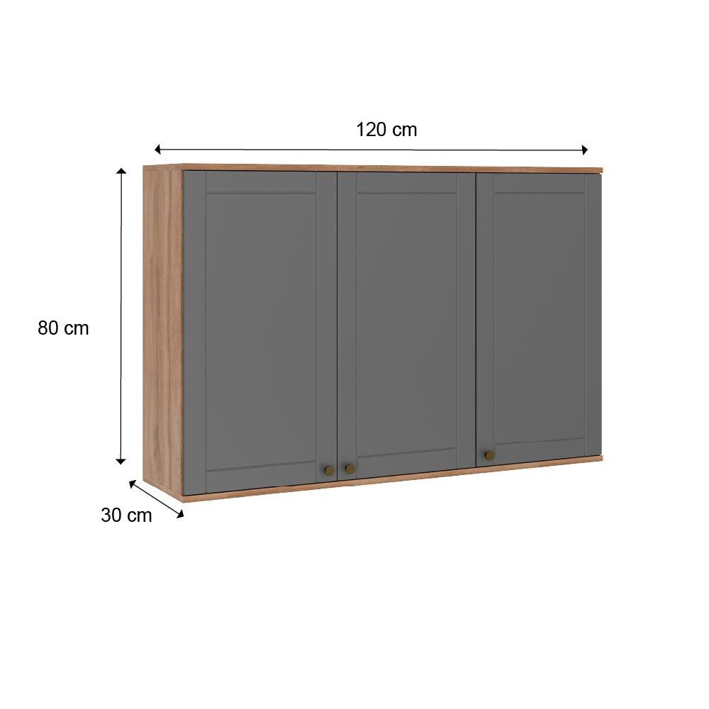 Armário Aéreo Bella 3 Portas Nog/Cinza 120cm Carraro - 2