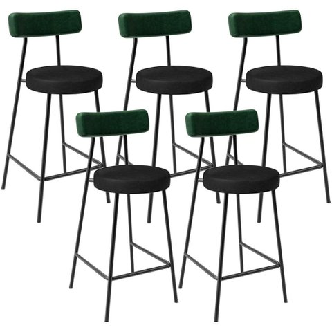 Kit 05 Banquetas Baixa Bar Cozinha Sala de Jantar Milão L02 Facto Verde Musgo Preto - lyam decor