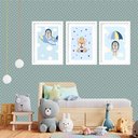 Ver imagem 2 de Kit 3 Quadros Grandes Quarto Infantil Ursinho Piloto 60x48cm:moldura Branca