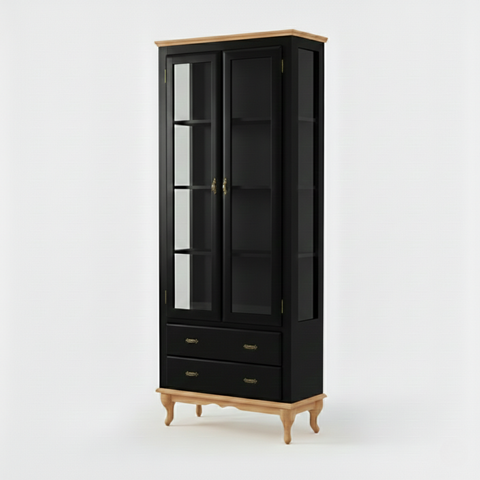 Cristaleira com 2 Portas 2 Gavetas Exclusive Preto - Imbuia