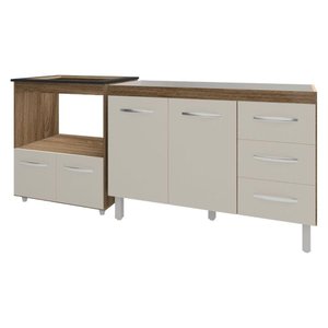 Balcão Armário Cozinha Gabinete de Pia 120 Cm Bruna e Balcão para Fogão Cooktop 5 Bocas e Forno