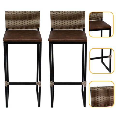 Kit 2 Banquetas Quadrada Junco Cappuccino para Balcão Ilha Cozinha Área Gourmet Bancada Piscina Bar