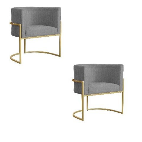 Kit 2 Poltrona Luana Suede Cinza Base Dourada Luxo - Fm