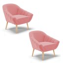 Ver imagem 1 de Kit 02 Poltronas Giovana Suede Rosê Pés Palito Natural - D’Rossi