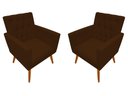 Ver imagem 1 de Kit 2 Poltronas Decorativa Nina Capitonê Couro Marrom Pés Madeira Mz Decor