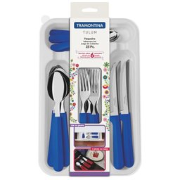 Jogo de Talheres Inox 25 Peças Tulum Azul Tramontina - 1